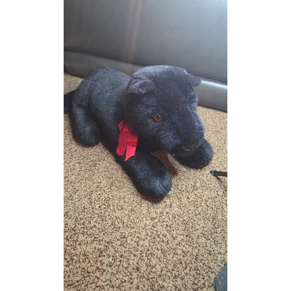 Floppy Friends Black Panther Plush Stuffed Animal Mervyns Red Ribbon Toy